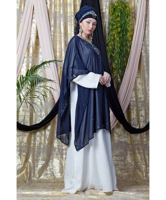 Blue Nazneen Double Layer Embellished Party Abaya 5