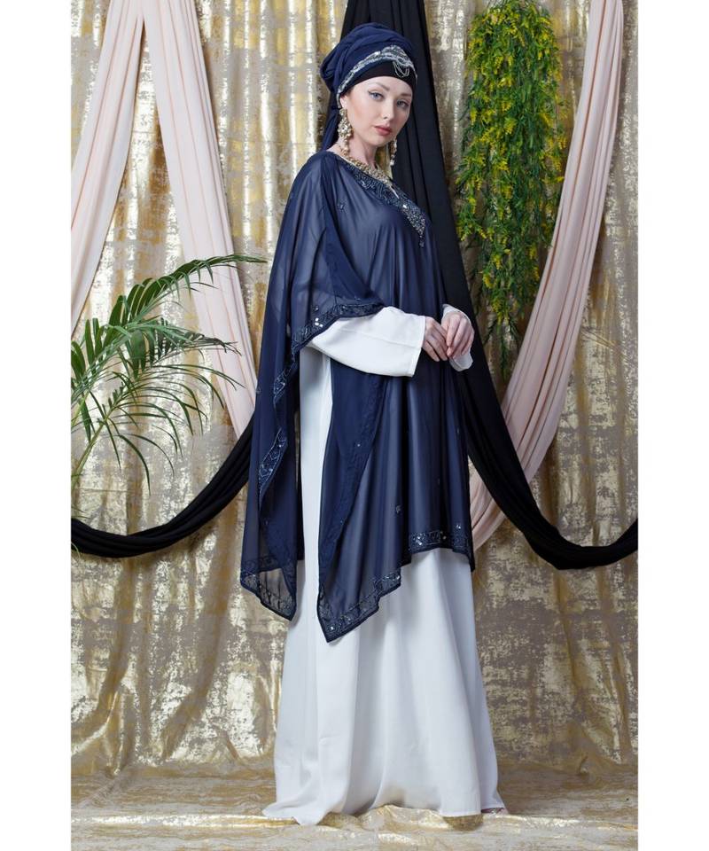 Blue Nazneen Double Layer Embellished Party Abaya