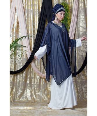 Blue Nazneen Double Layer Embellished Party Abaya 6