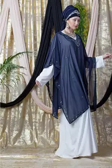 Blue Nazneen Double Layer Embellished Party Abaya