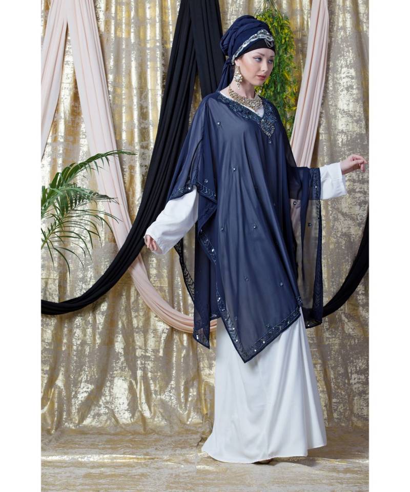 Blue Nazneen Double Layer Embellished Party Abaya