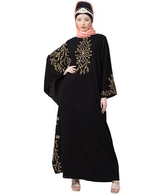 Black Nazneen Embroidered Butterfly Sleeve  Party  Abaya 1