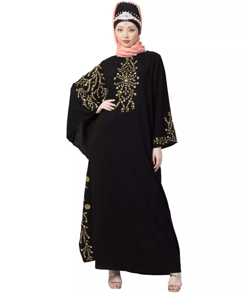 Black Nazneen Embroidered Butterfly Sleeve  Party  Abaya
