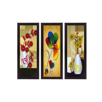Set Of 3 Botanical Floral Pots Satin Matt Texture UV Art Painting 1