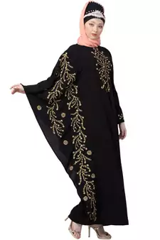 Black Nazneen Embroidered Butterfly Sleeve  Party  Abaya