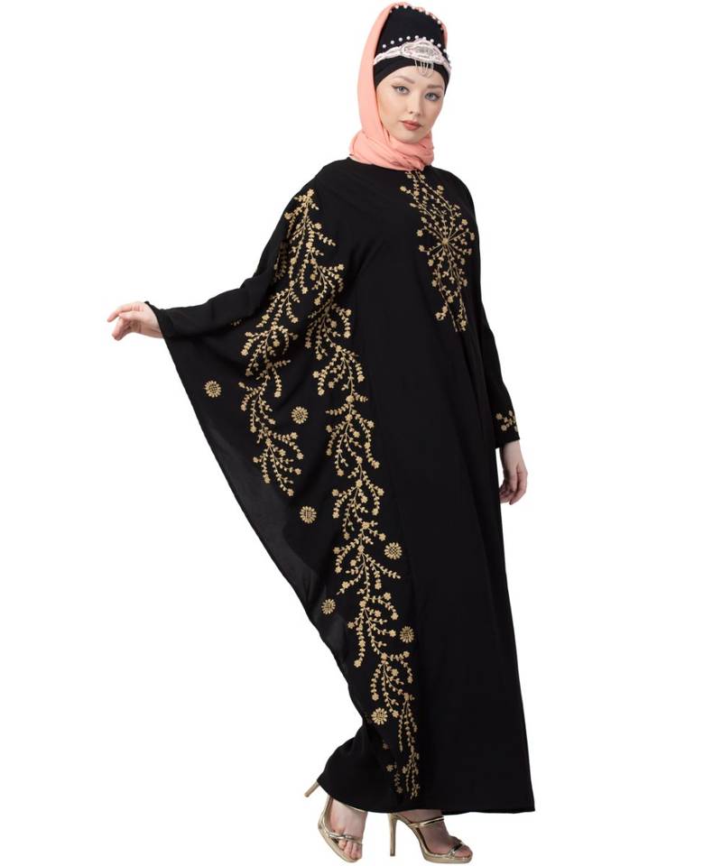 Black Nazneen Embroidered Butterfly Sleeve  Party  Abaya