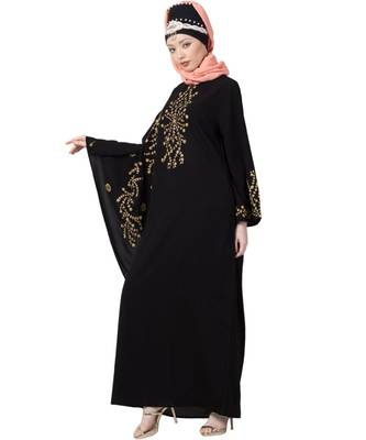 Black Nazneen Embroidered Butterfly Sleeve  Party  Abaya 3