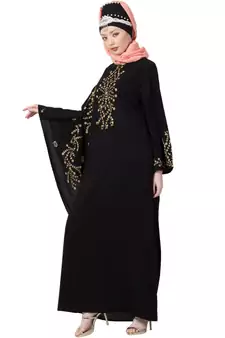 Black Nazneen Embroidered Butterfly Sleeve  Party  Abaya