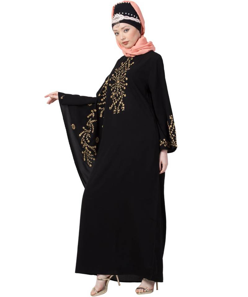 Black Nazneen Embroidered Butterfly Sleeve  Party  Abaya