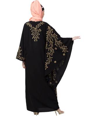 Black Nazneen Embroidered Butterfly Sleeve  Party  Abaya 4