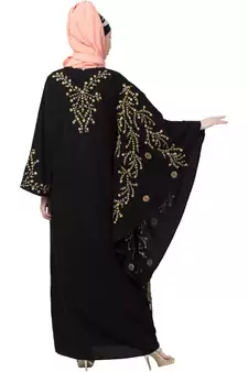 Black Nazneen Embroidered Butterfly Sleeve  Party  Abaya