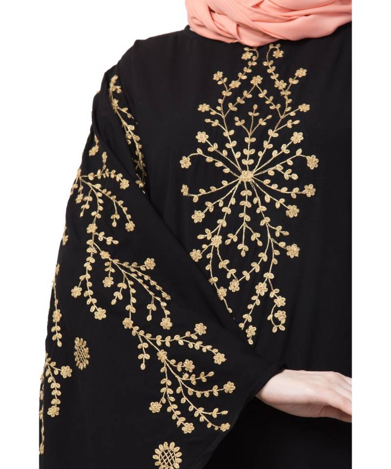 Black Nazneen Embroidered Butterfly Sleeve  Party  Abaya