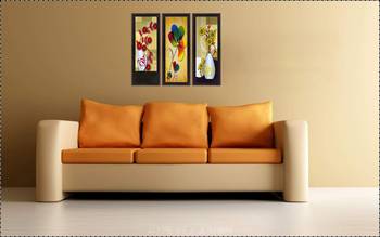 Set Of 3 Botanical Floral Pots Satin Matt Texture UV Art Painting 2