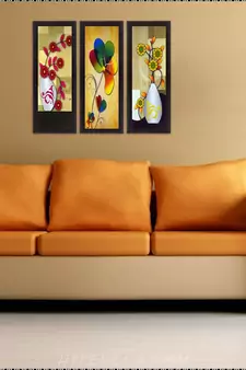 Set Of 3 Botanical Floral Pots Satin Matt Texture UV Art Painting
