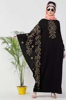 Black Nazneen Embroidered Butterfly Sleeve  Party  Abaya