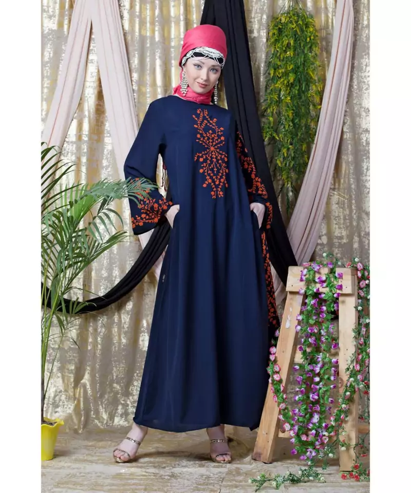 Blue Nazneen Embroidered Butterfly Sleeve  Party  Abaya