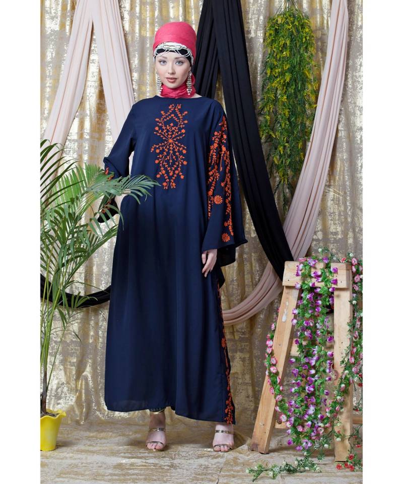 Blue Nazneen Embroidered Butterfly Sleeve  Party  Abaya