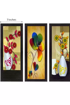 Set Of 3 Botanical Floral Pots Satin Matt Texture UV Art Painting