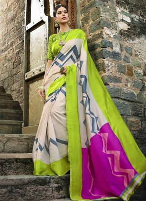 Multicolor printed cotton saree with blouse 1