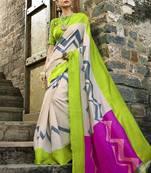 Multicolor printed cotton saree with blouse
