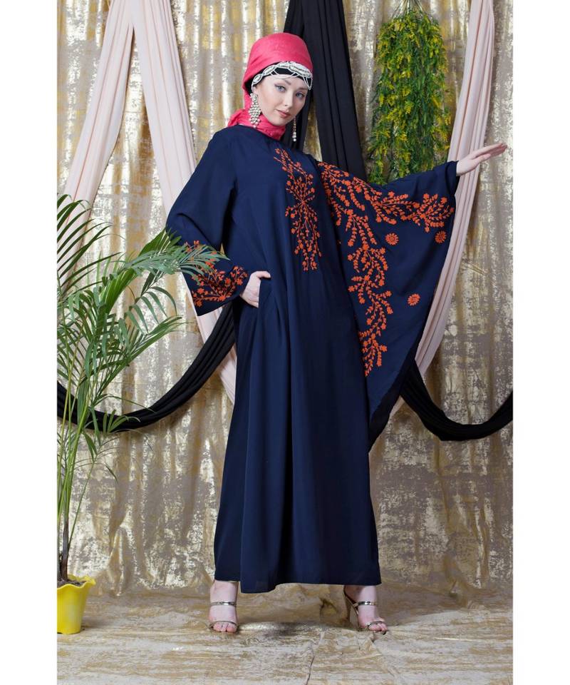 Blue Nazneen Embroidered Butterfly Sleeve  Party  Abaya