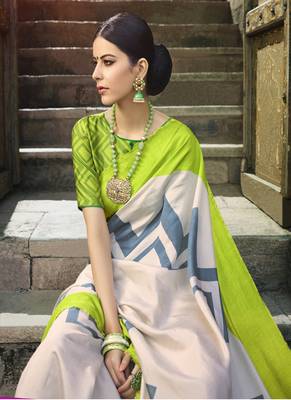 Multicolor printed cotton saree with blouse 2