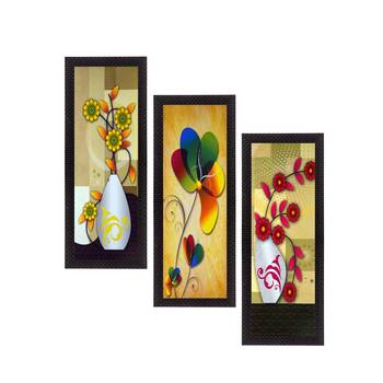Set Of 3 Botanical Floral Pots Satin Matt Texture UV Art Painting 1