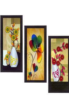 Set Of 3 Botanical Floral Pots Satin Matt Texture UV Art Painting
