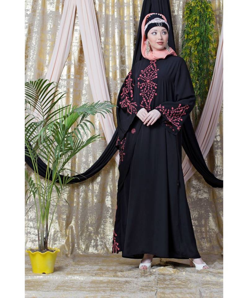 Black Nazneen Embroidered Butterfly Sleeve  Party  Abaya