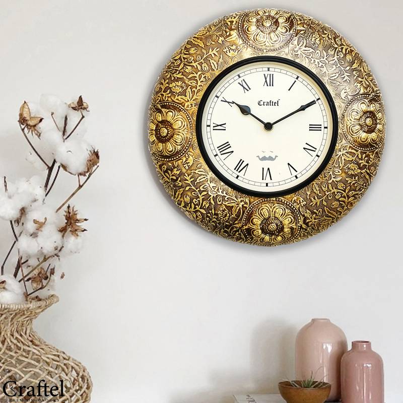 12" Antique Brass Metal Decorative wall clock Craftel 3060414