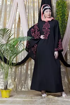 Black Nazneen Embroidered Butterfly Sleeve  Party  Abaya