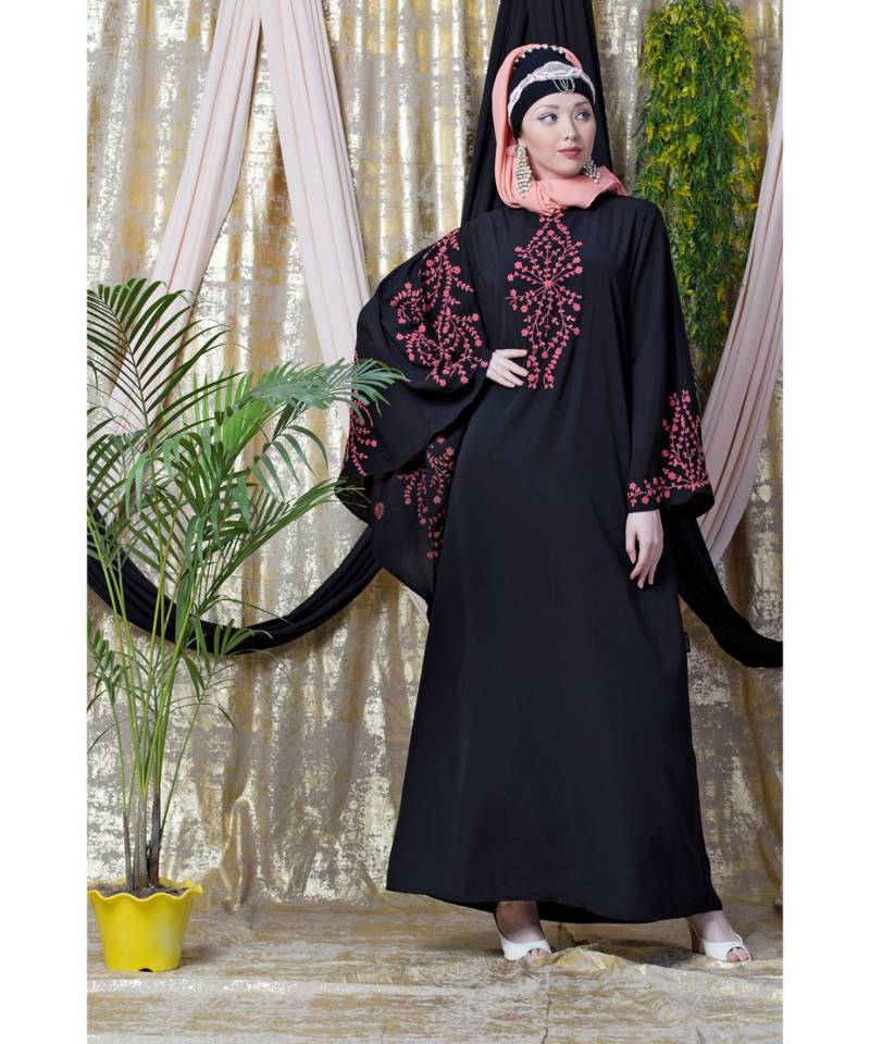 Black Nazneen Embroidered Butterfly Sleeve  Party  Abaya