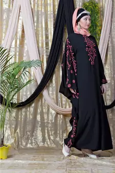 Black Nazneen Embroidered Butterfly Sleeve  Party  Abaya