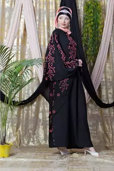 Black Nazneen Embroidered Butterfly Sleeve  Party  Abaya