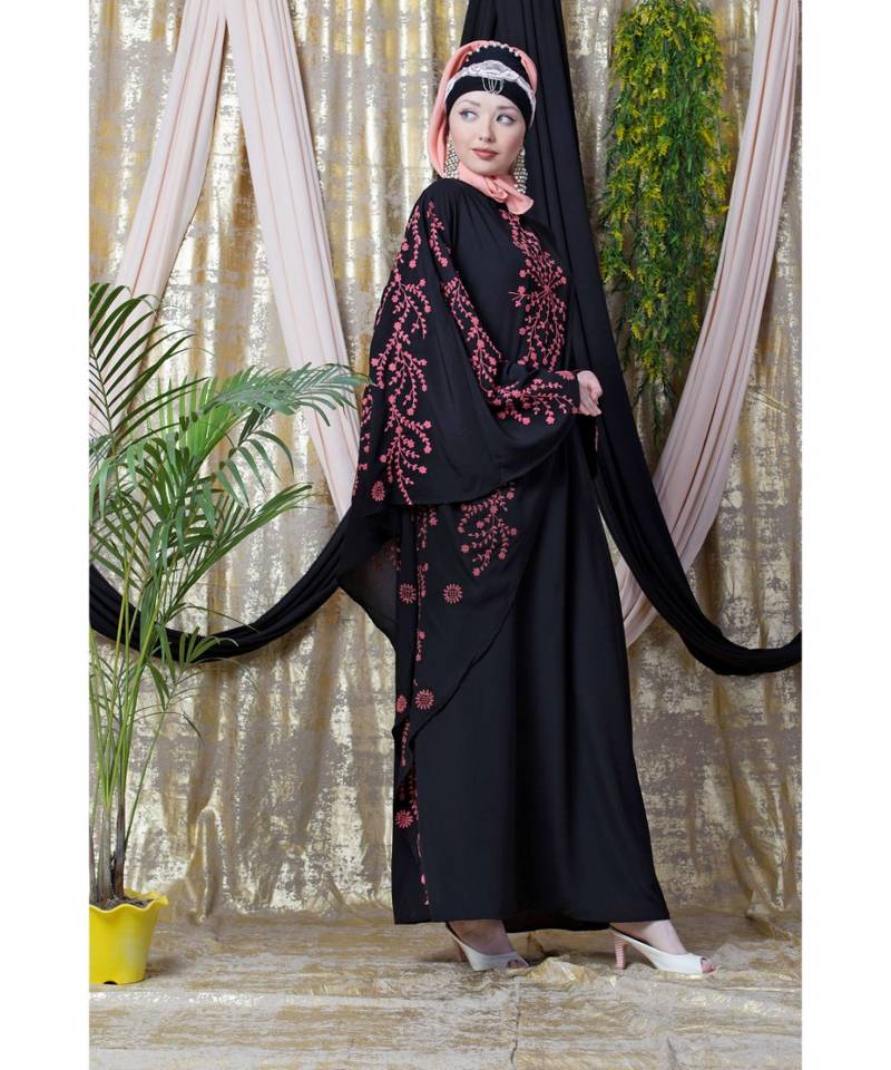 Black Nazneen Embroidered Butterfly Sleeve  Party  Abaya