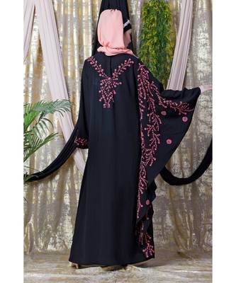 Black Nazneen Embroidered Butterfly Sleeve  Party  Abaya 7