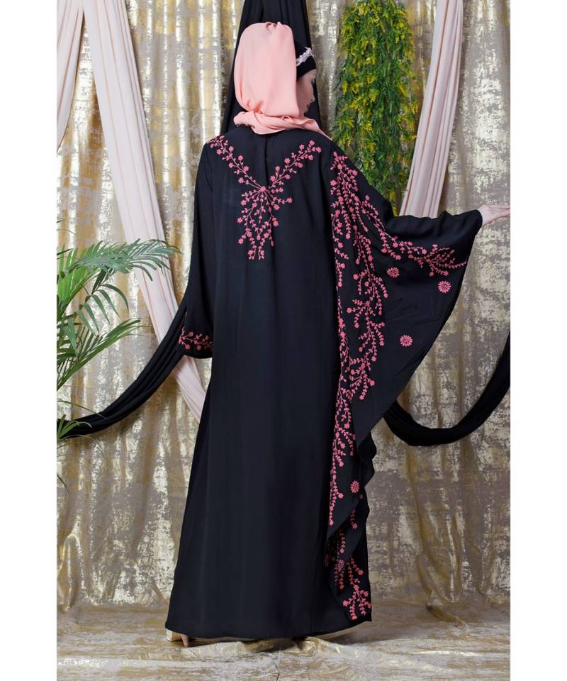 Black Nazneen Embroidered Butterfly Sleeve  Party  Abaya
