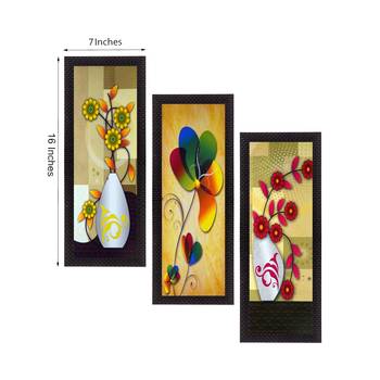 Set Of 3 Botanical Floral Pots Satin Matt Texture UV Art Painting 2