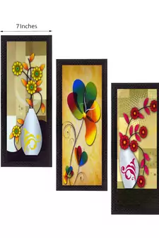 Set Of 3 Botanical Floral Pots Satin Matt Texture UV Art Painting