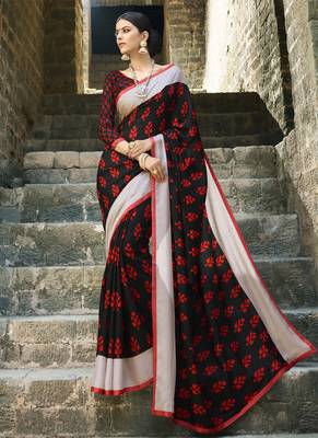 Black printed cotton saree with blouse 1