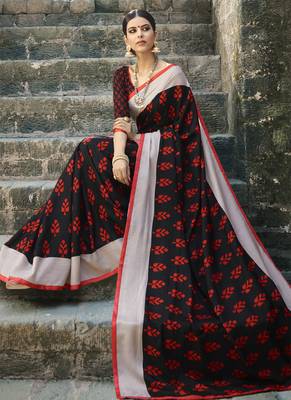 Black printed cotton saree with blouse 2