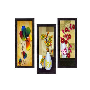 Set Of 3 Botanical Floral Pots Satin Matt Texture UV Art Painting 1