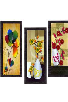 Set Of 3 Botanical Floral Pots Satin Matt Texture UV Art Painting