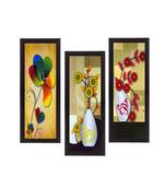 Set Of 3 Botanical Floral Pots Satin Matt Texture UV Art Painting