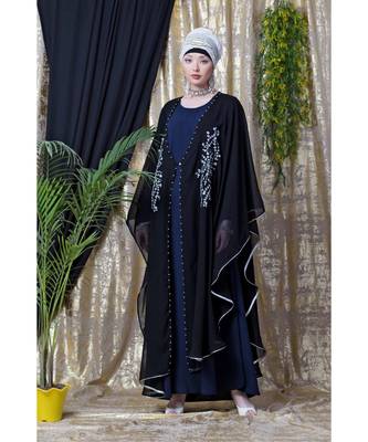 Blue and Black Georgette Sequin Abaya 1