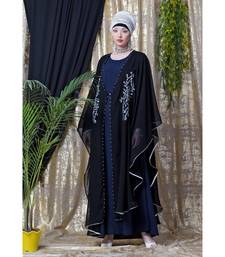 Blue and Black Georgette Sequin Abaya