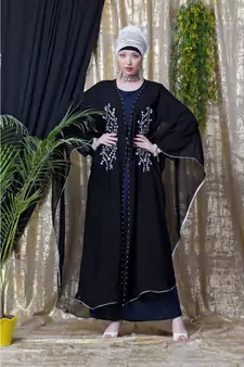 Blue and Black Georgette Sequin Abaya