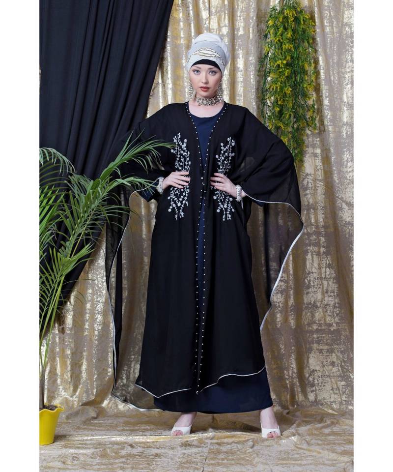 Blue and Black Georgette Sequin Abaya