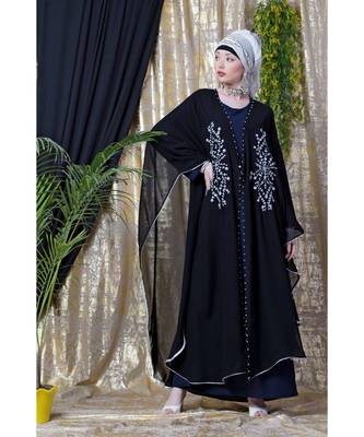 Blue and Black Georgette Sequin Abaya 5