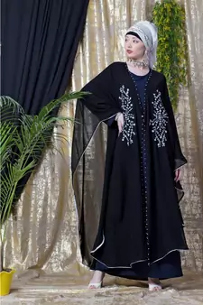 Blue and Black Georgette Sequin Abaya